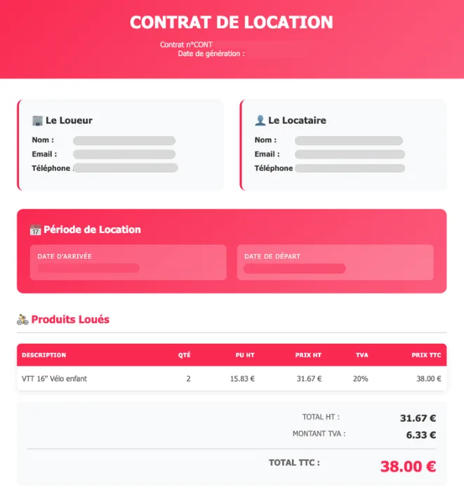 Génération automatique de contrats et factures de location de vélos